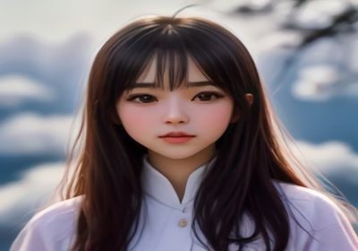 日系清纯系女优代表，白色背景棚拍风格，自然妆容，青春感十足，灯光柔和